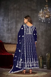 Elegant Blue Net Embroidered Dress Material with Dupatta For Women-thumb3