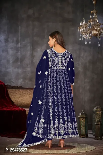 Elegant Blue Net Embroidered Dress Material with Dupatta For Women-thumb4