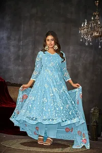 Elegant Blue Net Embroidered Dress Material with Dupatta For Women-thumb1