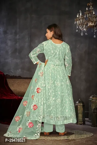 Elegant Green Net Embroidered Dress Material with Dupatta For Women-thumb3