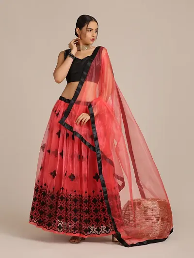 Women Net Semi Stitched Lehenga Choli