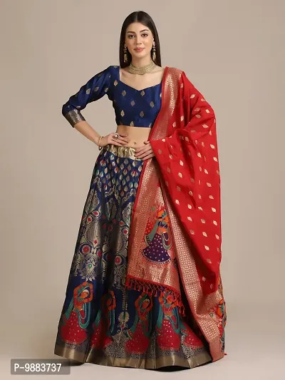 Women  Jacquard Semi Stitched Lehenga Choli-thumb0