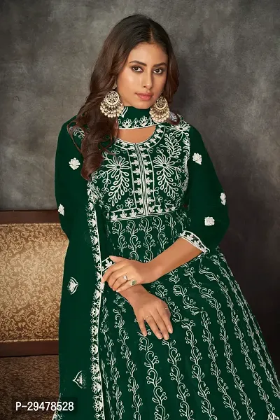 Elegant Green Net Embroidered Dress Material with Dupatta For Women-thumb3