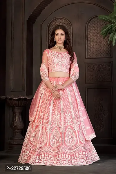 Stylish Peach NET  Lehenga Choli Set For Women-thumb4