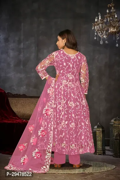 Elegant Pink Net Embroidered Dress Material with Dupatta For Women-thumb3