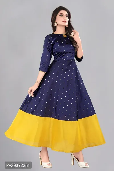 Beautiful Taffeta Woven Design Blue Indo-western Gown-thumb3