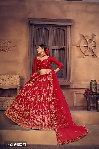 Red Colour Embroidery Work With Full Flared Lehenga For Women-thumb0