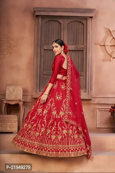 Red Colour Embroidery Work With Full Flared Lehenga For Women-thumb2