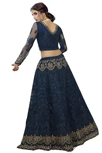 Blue Net Embroidery Handwork Lehenga For Women-thumb1