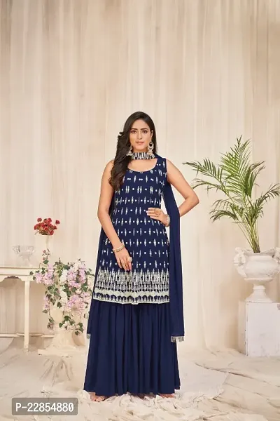 Blue Georgette Sequence Work Sharara suit For Women