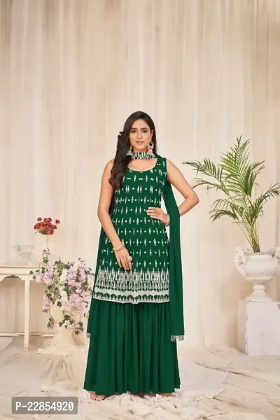 Green Georgette Sequence Work Sharara suit For Women