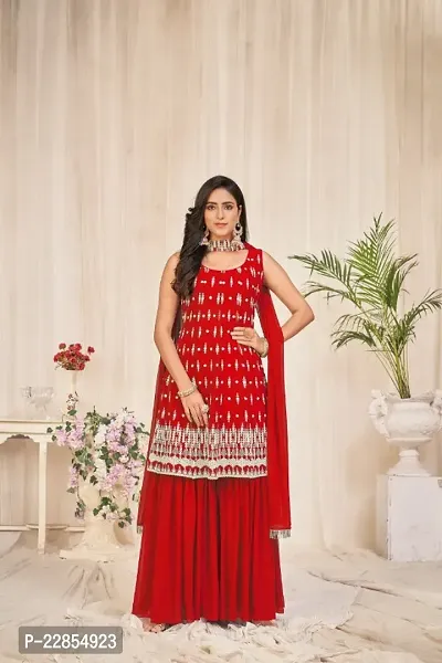 Red Georgette Sequence Work Sharara suit For Women-thumb0