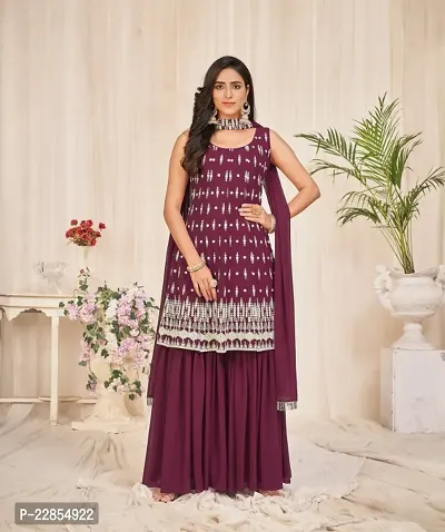 Purple Georgette Sequence Work Sharara suit For Women