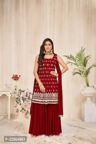 Maroon Georgette Sequence Work Sharara suit For Women