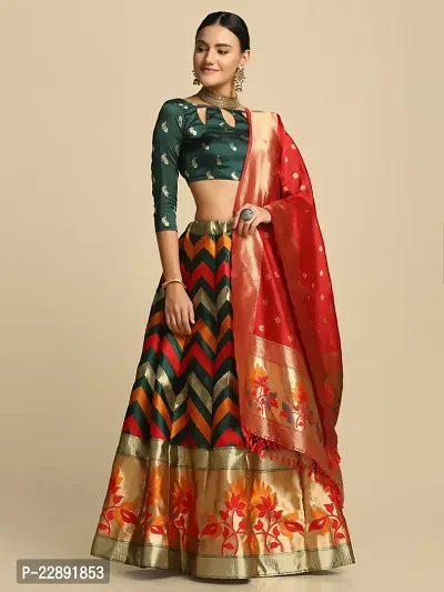 Green ZigZag Lehenga With Panelled Flare For Women-thumb0