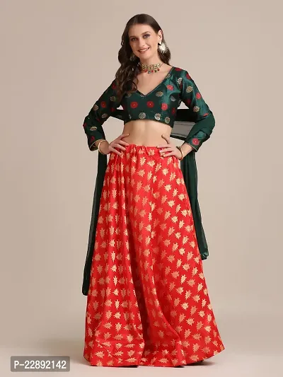 GreenRed A Line Lehenga with Gold Print For Women