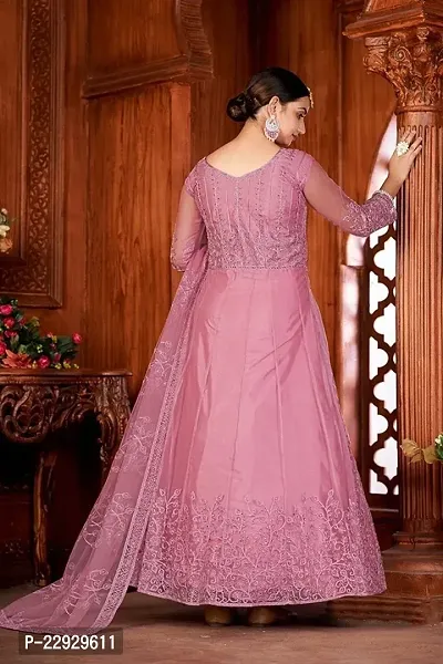 Dusty Pink Net Embroidery Anarkali Salwar Suit For Women-thumb5