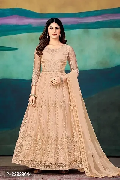 Light Peach Net Embroidery Anarkali Salwar Suit For Women