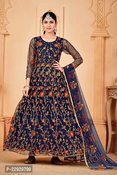 Blue Net Heavy Embroidery Anarkali Salwar Suit For Women