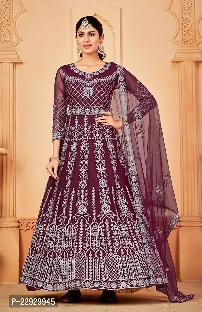 Purple Net Embroidery Anarkali Salwar Suit For Women