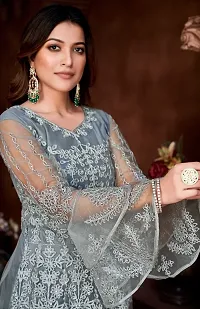 Grey Net Embroidery Anarkali Salwar Suit For Women-thumb3