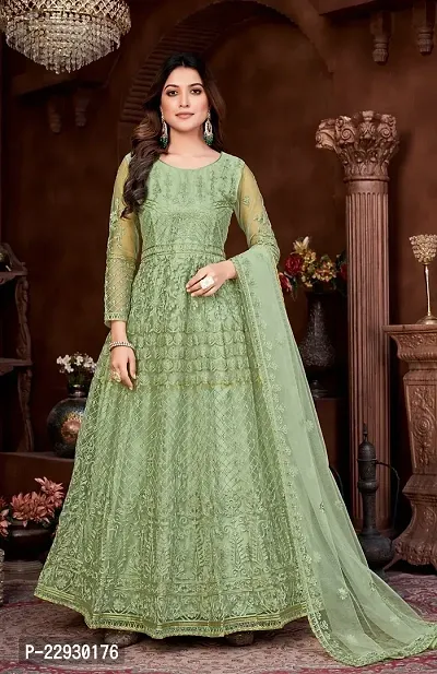 Pista Net Embroidery Anarkali Salwar Suit For Women-thumb0