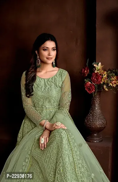 Pista Net Embroidery Anarkali Salwar Suit For Women-thumb2