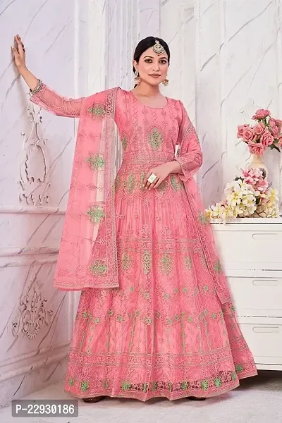 Pink Net Embroidery Anarkali Salwar Suit For Women