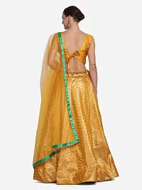 Yellow Banarasi Lehenga With Net Dupatta For Women-thumb1