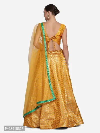 Yellow Banarasi Lehenga With Net Dupatta For Women-thumb2