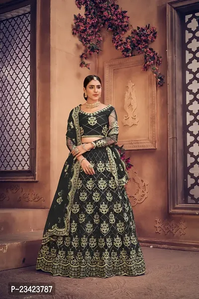 Black colour Circular Lehenga With Net Fabric And Thread Work For Women