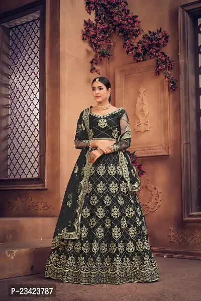 Black colour Circular Lehenga With Net Fabric And Thread Work For Women-thumb2