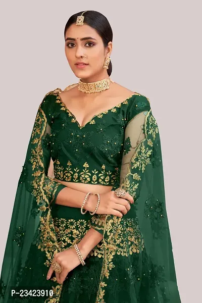 Bottle Green Colour Lehenga With Full Flare And Embroidery Work-thumb2