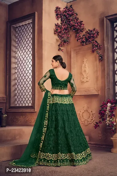 Bottle Green Colour Lehenga With Full Flare And Embroidery Work-thumb3
