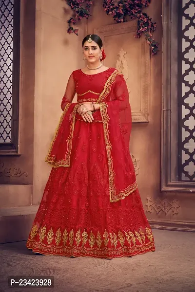 Bottle Red Colour Lehenga With Full Flare And Embroidery Work-thumb0