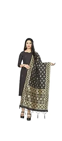SKAB Traditional Designer Dupatta Women'S/Girl'S Printed Woven Floral Banarasi Silk Dupatta/Chunni (Black)-thumb1