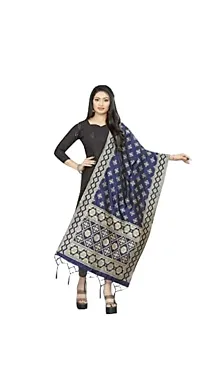 SKAB Traditional Designer Dupatta Women'S/Girl'S Printed Woven Floral Banarasi Silk Dupatta/Chunni (Navy Blue)-thumb2