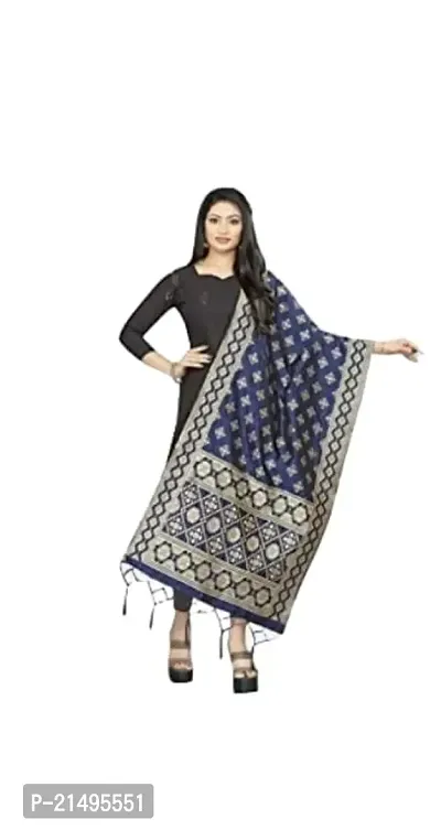 SKAB Traditional Designer Dupatta Women'S/Girl'S Printed Woven Floral Banarasi Silk Dupatta/Chunni (Navy Blue)-thumb3