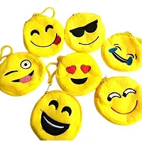 SKAB Girl's Kid's Yellow Fabric Smiley Kiss Cool and Love Coin Purse Pocket Pouch (Set of 12)-thumb1