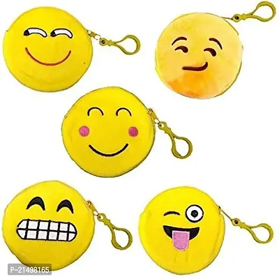 SKAB Girl's Kid's Yellow Fabric Smiley Kiss Cool and Love Coin Purse Pocket Pouch (Set of 12)-thumb0