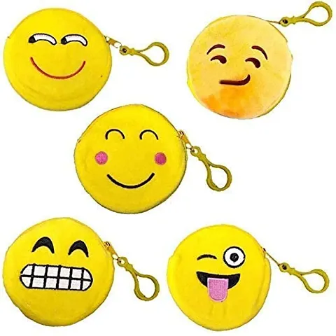 SKAB Girl's Kid's Yellow Fabric Smiley Kiss Cool and Love Coin Purse Pocket Pouch (Set of 12)