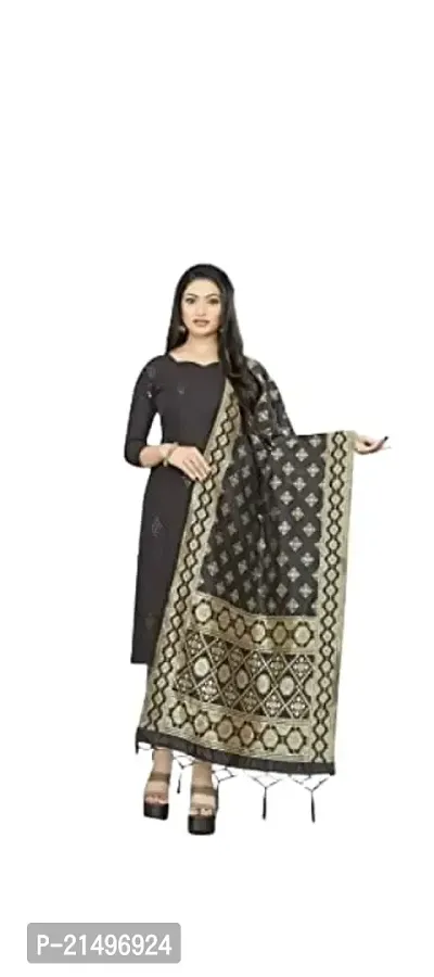 SKAB Traditional Designer Dupatta Women'S/Girl'S Printed Woven Floral Banarasi Silk Dupatta/Chunni (Black)-thumb3