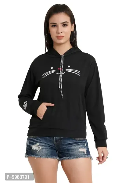 Beautiful Cotton Black Hooded Sweatshirt For Women-thumb2