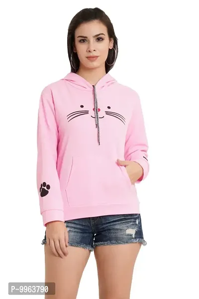 Beautiful Cotton Baby Pink Hooded Sweatshirt For Women-thumb5