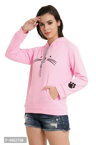 Beautiful Cotton Baby Pink Hooded Sweatshirt For Women
