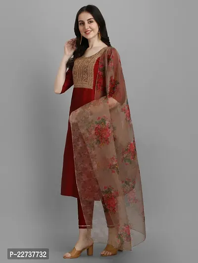 Trendy Maroon Printed Silk Straight Kurta Bottom Set For Women-thumb3