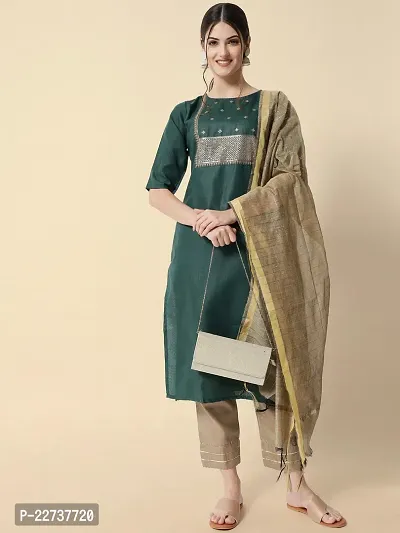 Trendy Green Printed Cotton Straight Kurta Bottom Set For Women