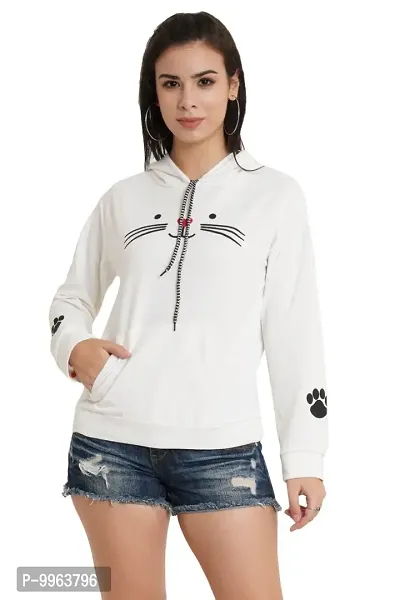 Beautiful Cotton White Hooded Sweatshirt For Women-thumb0