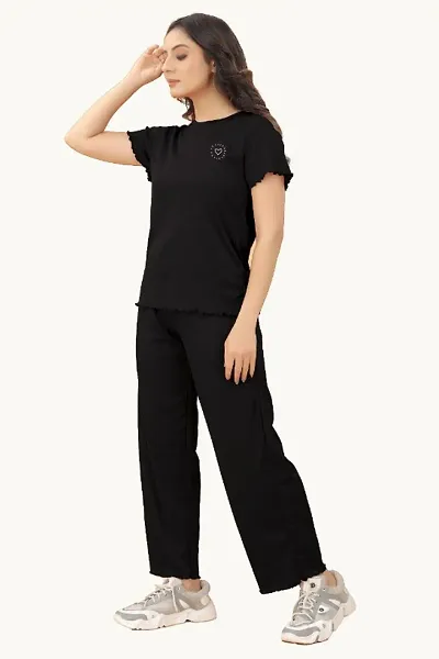 Fancy Solid Night Suit Set For Women And Girls