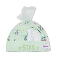 Totkart New Born Baby Caps, Mittens, Socks/Baby Cap Set 0 to 9 Months, Green Lemon-thumb1